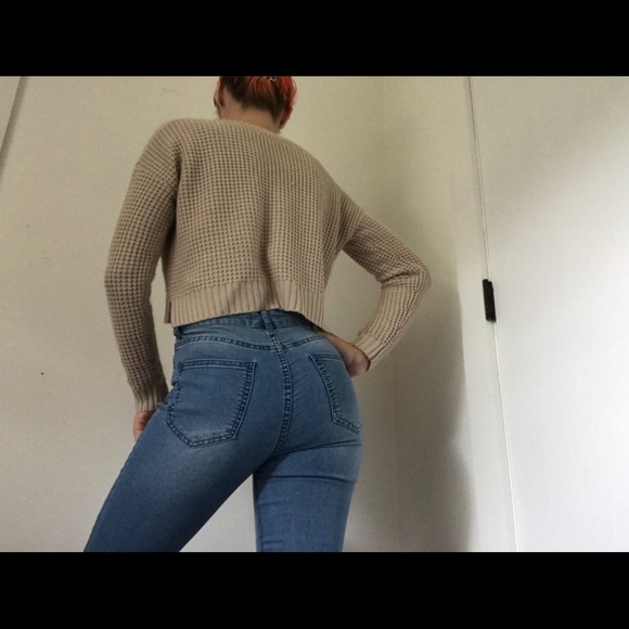 Forever 21 Slouchy Sweater Crop Top Waffle Print - Picture 6 of 12